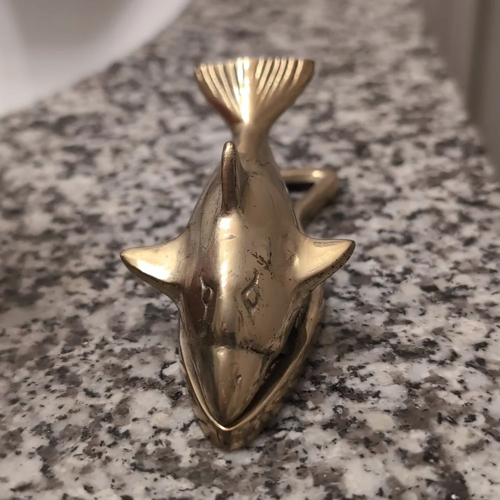 Vintage Brass Dolphin-Shaped Bottle Opener Paperclip